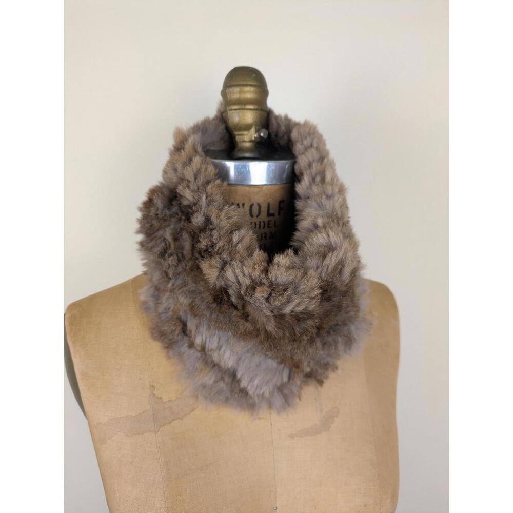 1990's brown rabbit fur scarf hat headband